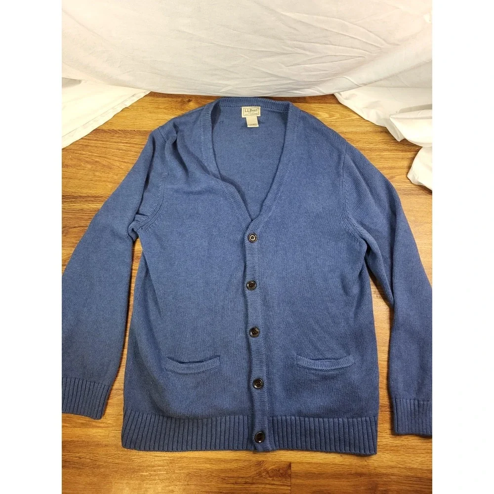 LL Bean Men's Button Front Cardigan Sweater 100% Cotton Size L